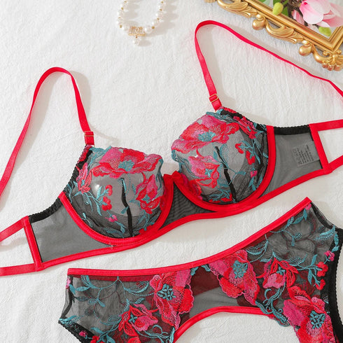 Embroidered Floral Lingerie Set - SilkSeduce