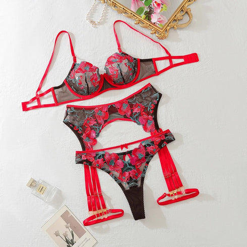 Embroidered Floral Lingerie Set - SilkSeduce