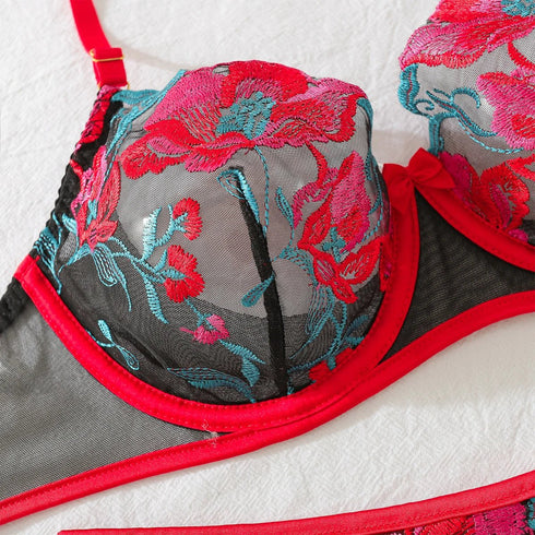 Embroidered Floral Lingerie Set - SilkSeduce