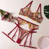 Floral Lingerie Bra and Garter Set - SilkSeduce