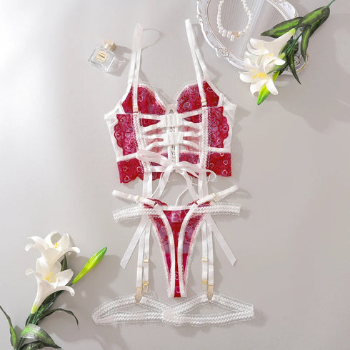 Heart Lace - Up Lingerie Set - SilkSeduce